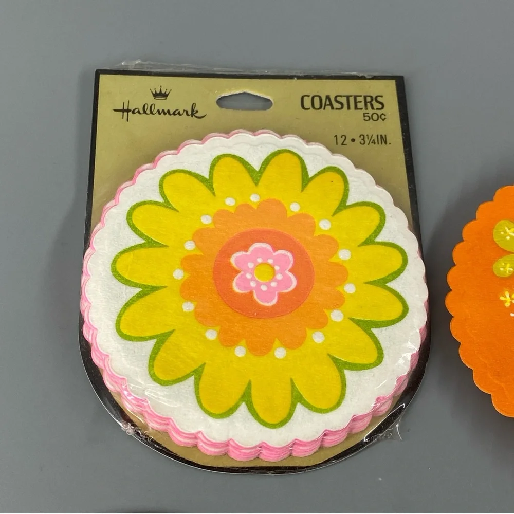 Vintage Paper Coasters MCM mushrooms, plaid, flower power! - Picture 2 of 12